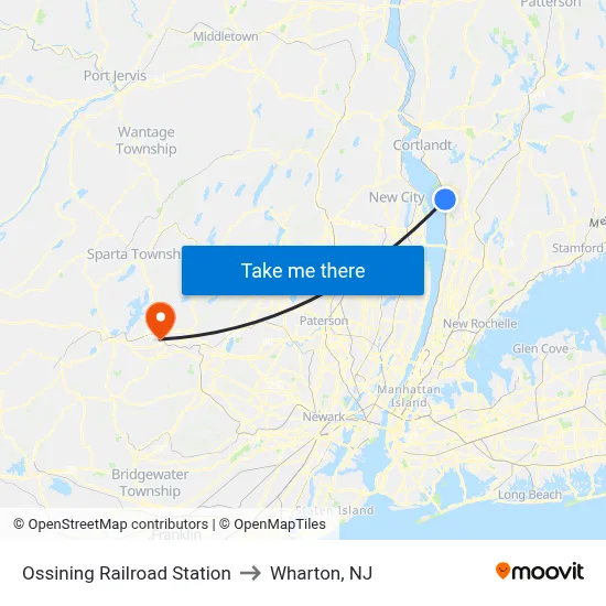 Ossining Railroad Station to Wharton, NJ map