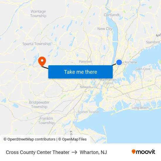 Cross County Center Theater to Wharton, NJ map