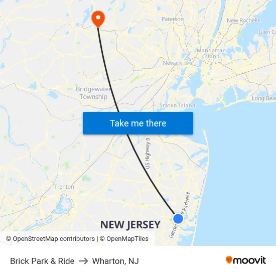 Brick Park & Ride to Wharton, NJ map