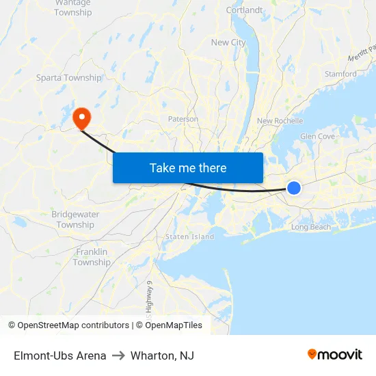 Elmont-Ubs Arena to Wharton, NJ map