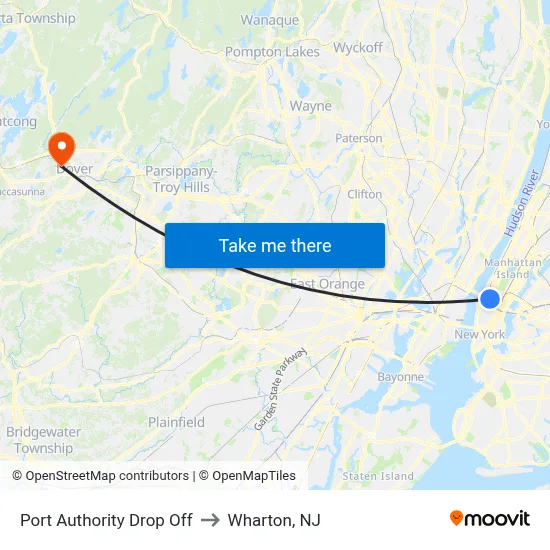 Port Authority Drop Off to Wharton, NJ map