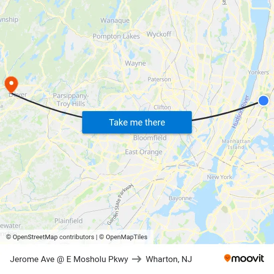 Jerome Ave @ E Mosholu Pkwy to Wharton, NJ map