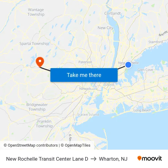 New Rochelle Transit Center Lane D to Wharton, NJ map