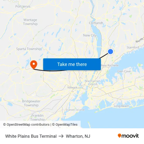 White Plains Bus Terminal to Wharton, NJ map
