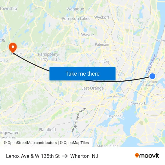 Lenox Ave & W 135th St to Wharton, NJ map