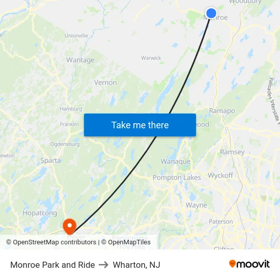 Monroe Park and Ride to Wharton, NJ map