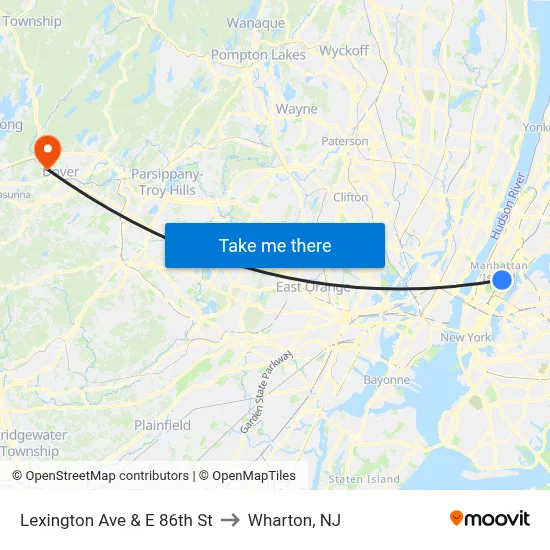 Lexington Ave & E 86th St to Wharton, NJ map