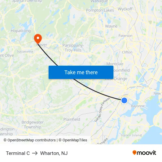 Terminal C to Wharton, NJ map