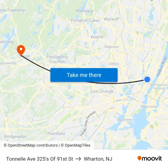 Tonnelle Ave 325's Of 91st St to Wharton, NJ map