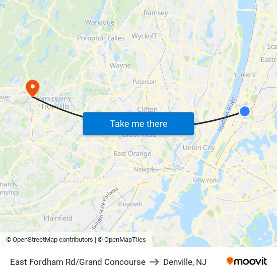 East Fordham Rd/Grand Concourse to Denville, NJ map