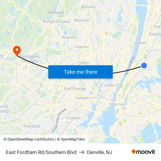 East Fordham Rd/Southern Blvd to Denville, NJ map