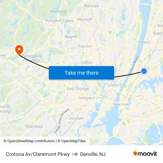 Crotona Av/Claremont Pkwy to Denville, NJ map