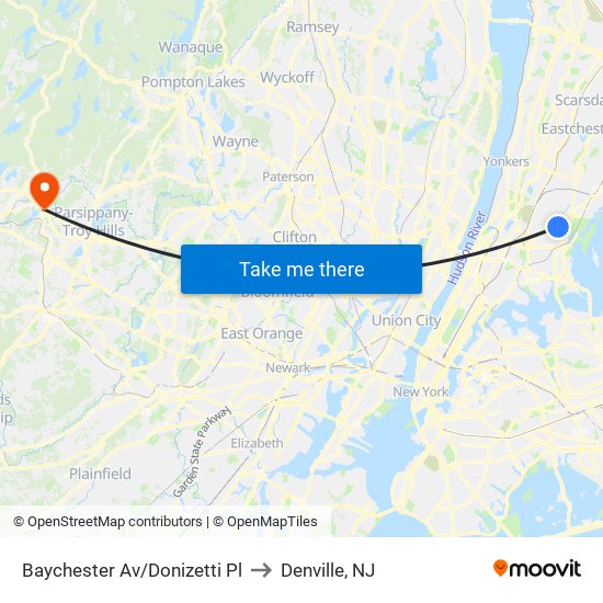 Baychester Av/Donizetti Pl to Denville, NJ map
