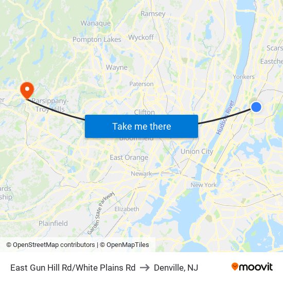 East Gun Hill Rd/White Plains Rd to Denville, NJ map