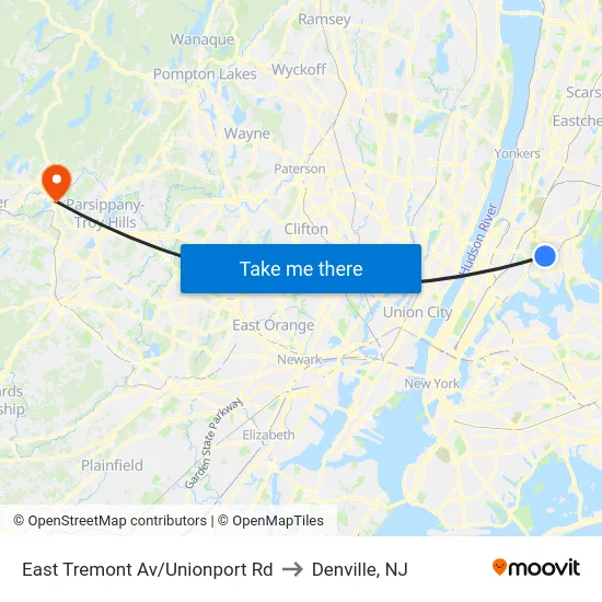 East Tremont Av/Unionport Rd to Denville, NJ map