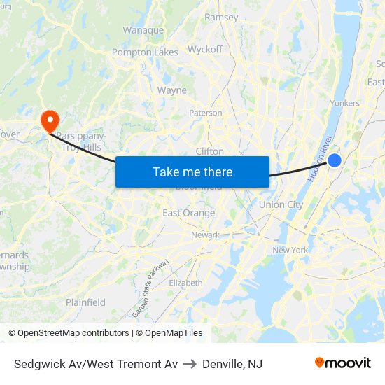 Sedgwick Av/West Tremont Av to Denville, NJ map