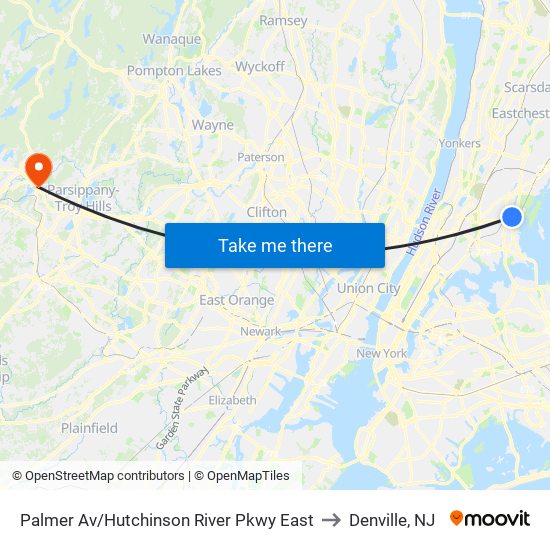 Palmer Av/Hutchinson River Pkwy East to Denville, NJ map