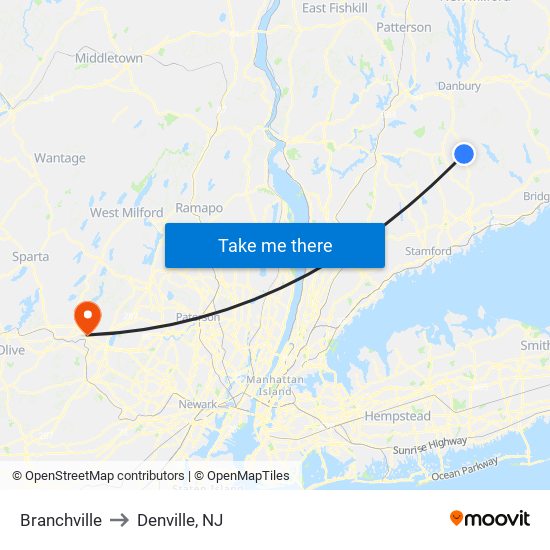 Branchville to Denville, NJ map