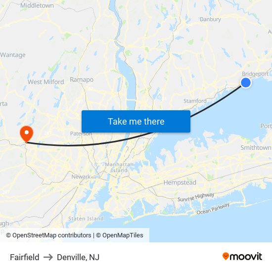 Fairfield to Denville, NJ map