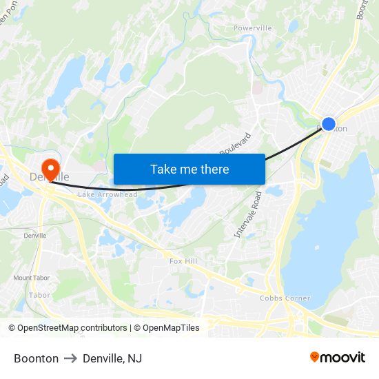 Boonton to Denville, NJ map