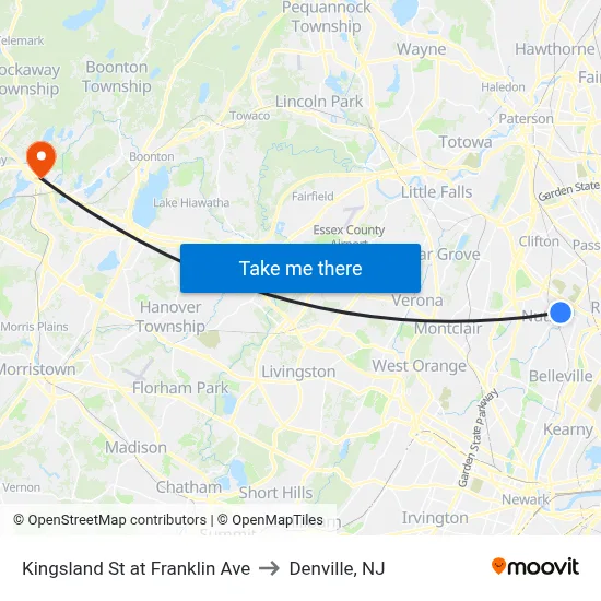 Kingsland St at Franklin Ave to Denville, NJ map