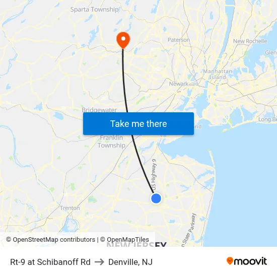 Rt-9 at Schibanoff Rd to Denville, NJ map