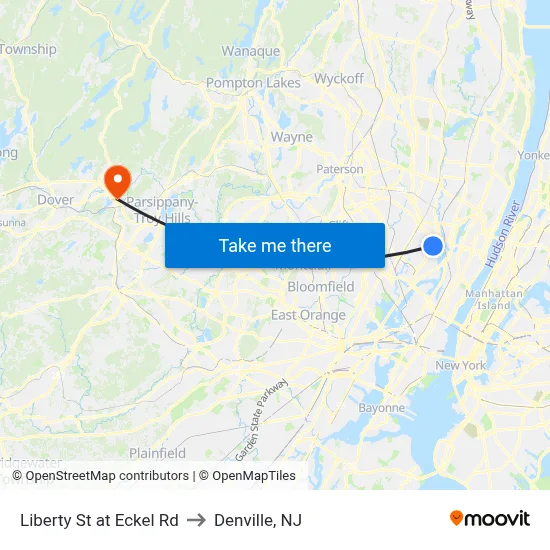 Liberty St at Eckel Rd to Denville, NJ map