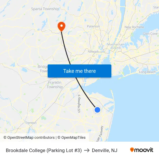 Brookdale College (Parking Lot #3) to Denville, NJ map