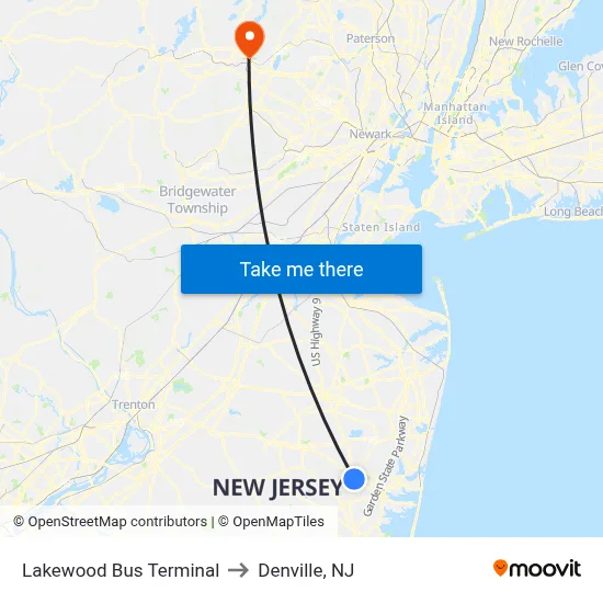 Lakewood Bus Terminal to Denville, NJ map