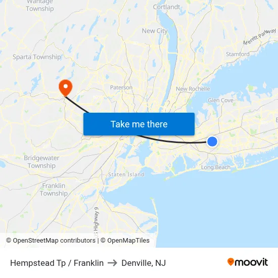 Hempstead Tp / Franklin to Denville, NJ map