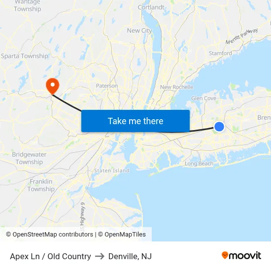 Apex Ln / Old Country to Denville, NJ map