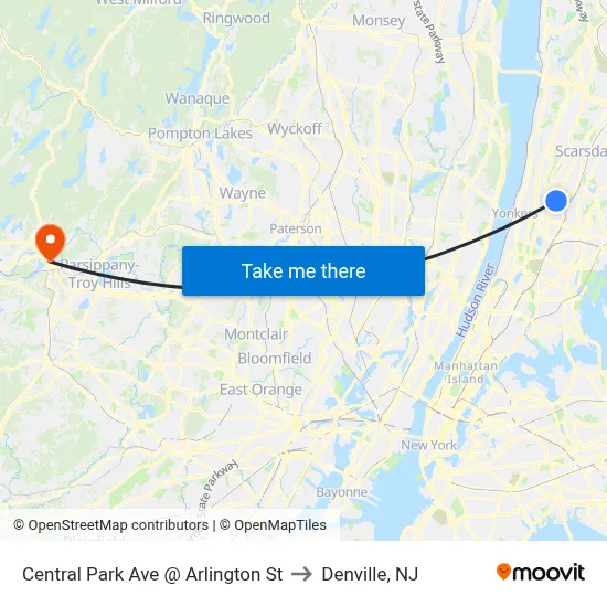 Central Park Ave @ Arlington St to Denville, NJ map