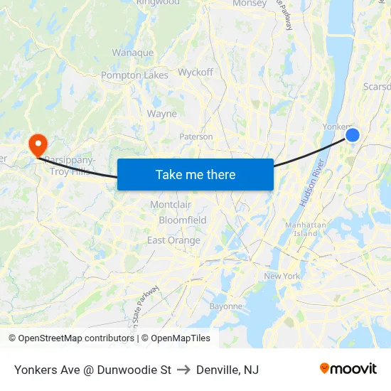 Yonkers Ave @ Dunwoodie St to Denville, NJ map