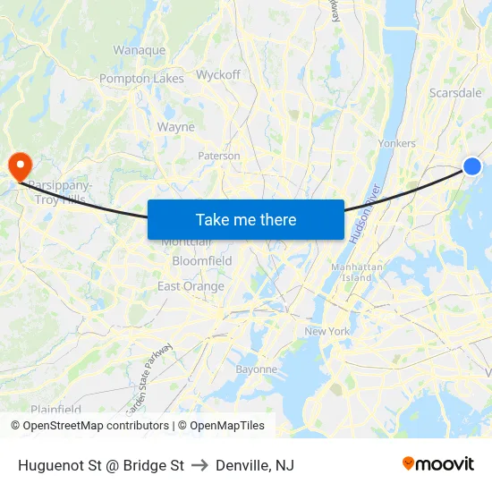 Huguenot St @ Bridge St to Denville, NJ map