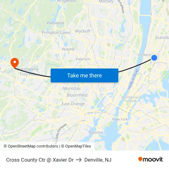 Cross County Ctr @ Xavier Dr to Denville, NJ map