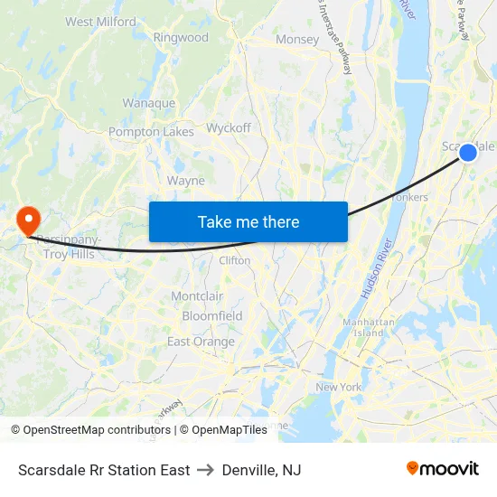 Scarsdale Rr Station East to Denville, NJ map