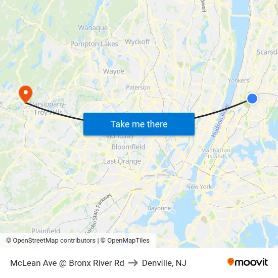 McLean Ave @ Bronx River Rd to Denville, NJ map