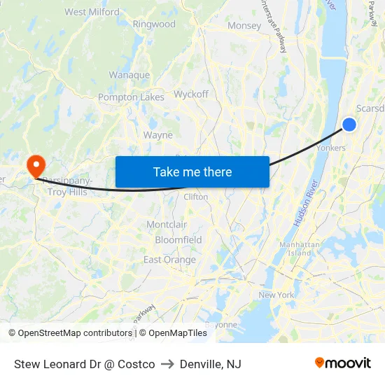 Stew Leonard Dr @ Costco to Denville, NJ map