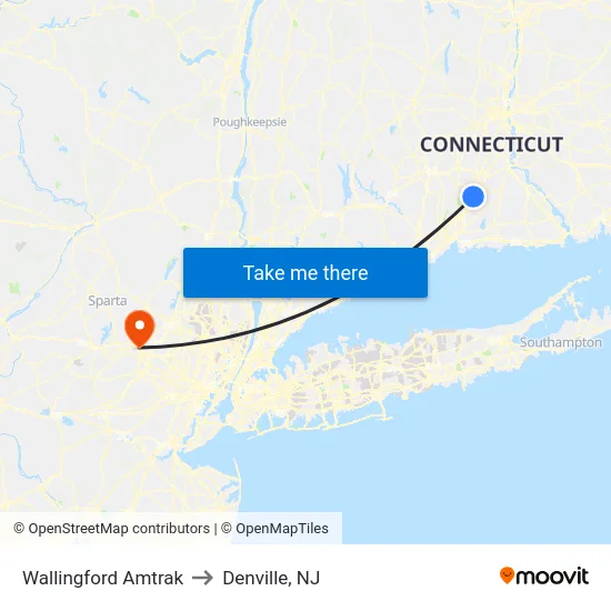 Wallingford Amtrak to Denville, NJ map