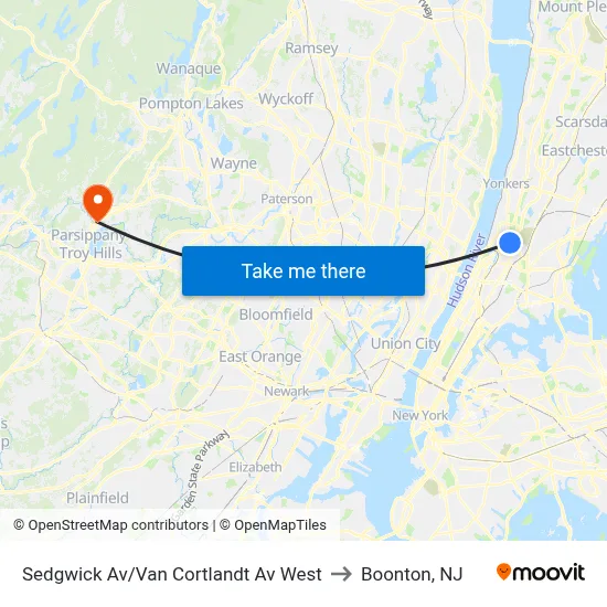 Sedgwick Av/Van Cortlandt Av West to Boonton, NJ map