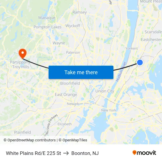 White Plains Rd/E 225 St to Boonton, NJ map
