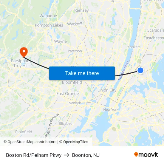 Boston Rd/Pelham Pkwy to Boonton, NJ map