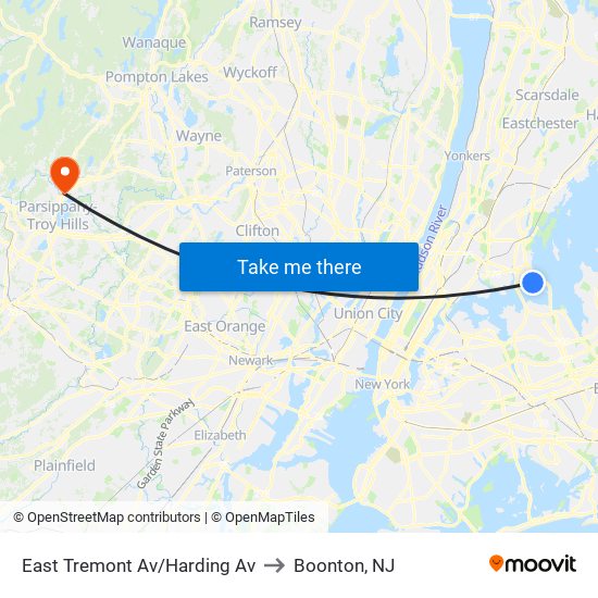 East Tremont Av/Harding Av to Boonton, NJ map