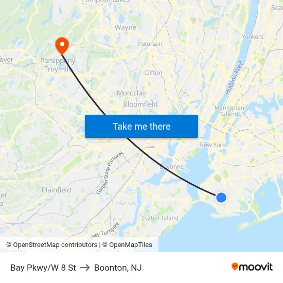 Bay Pkwy/W 8 St to Boonton, NJ map
