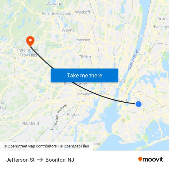 Jefferson St to Boonton, NJ map