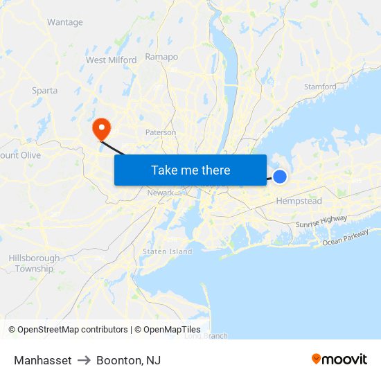 Manhasset to Boonton, NJ map