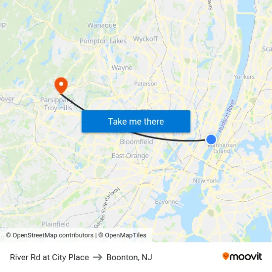 River Rd at City Place to Boonton, NJ map