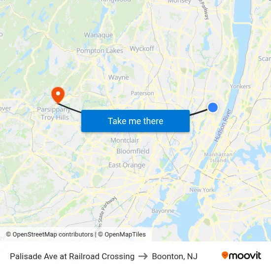 Palisade Ave at Railroad Crossing to Boonton, NJ map