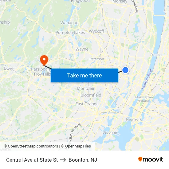 Central Ave at State St to Boonton, NJ map
