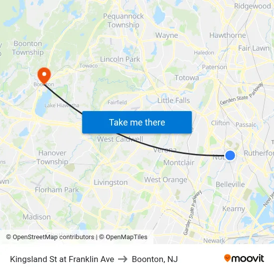 Kingsland St at Franklin Ave to Boonton, NJ map
